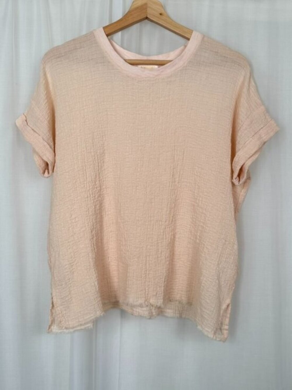 Nation LTD Cotton Gauze T-Shirt Medium Slouchy Boxy Beachy Shabby Raw Hem Cuffed